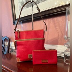 Dooney & Bourke Pebble Grain Small Shoulder Bag in Red with matching Wallet.